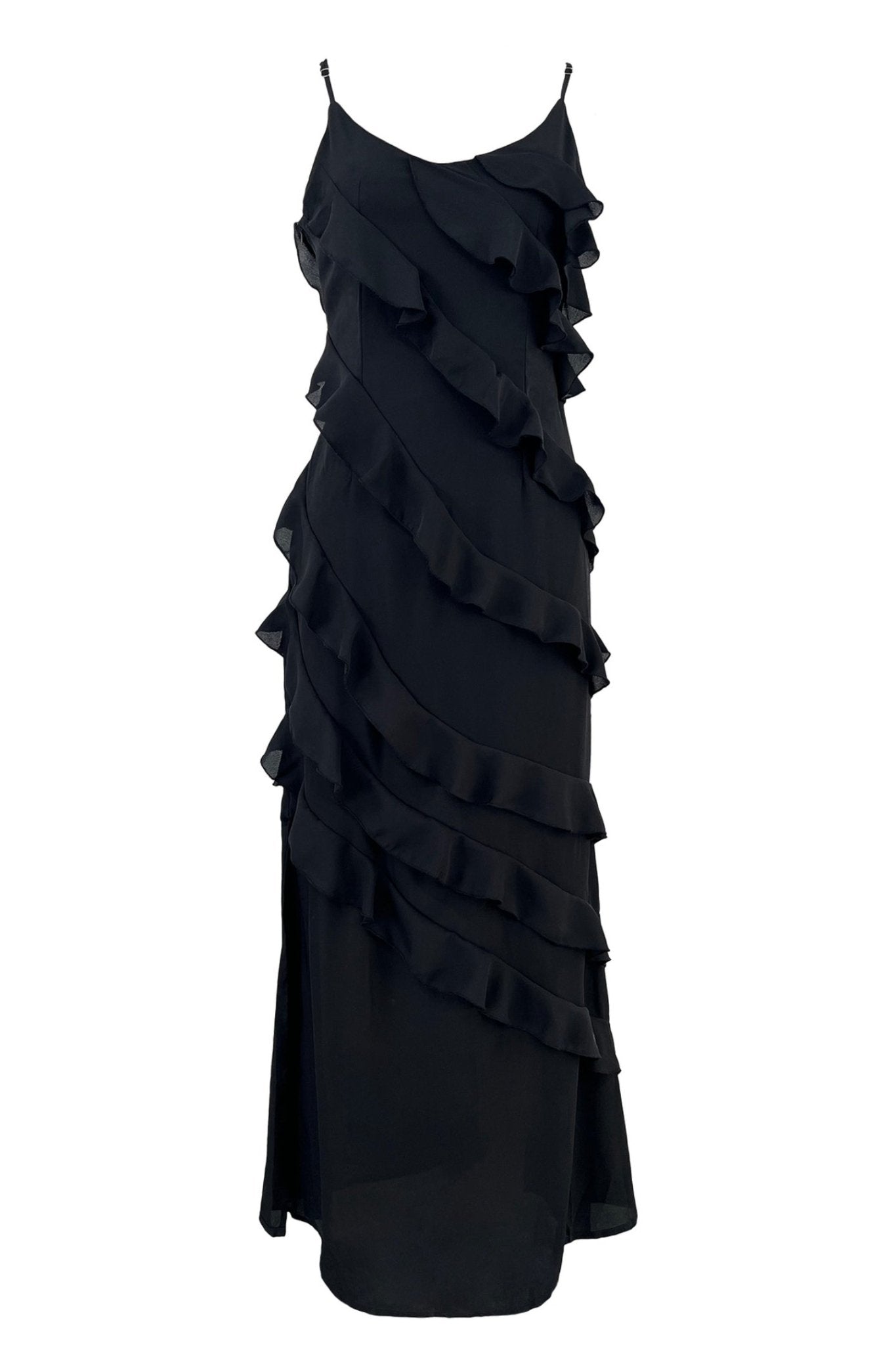 Abito lungo sottoveste in chiffon con volant Eve
