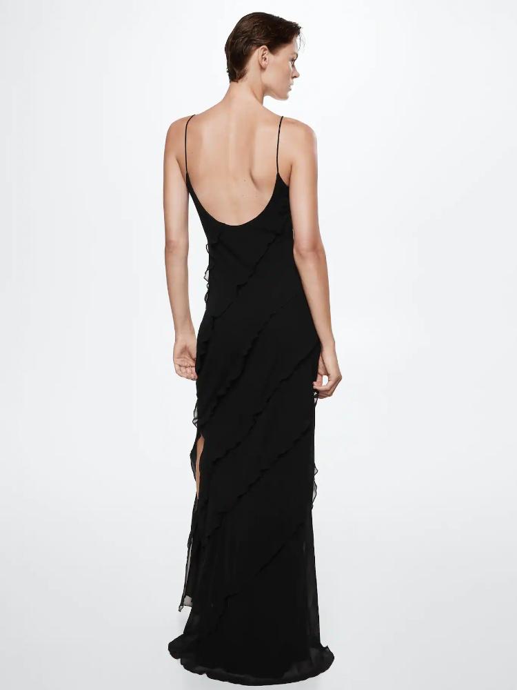 Abito lungo sottoveste in chiffon con volant Eve