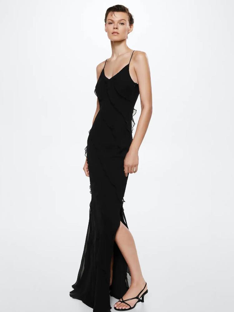 Abito lungo sottoveste in chiffon con volant Eve