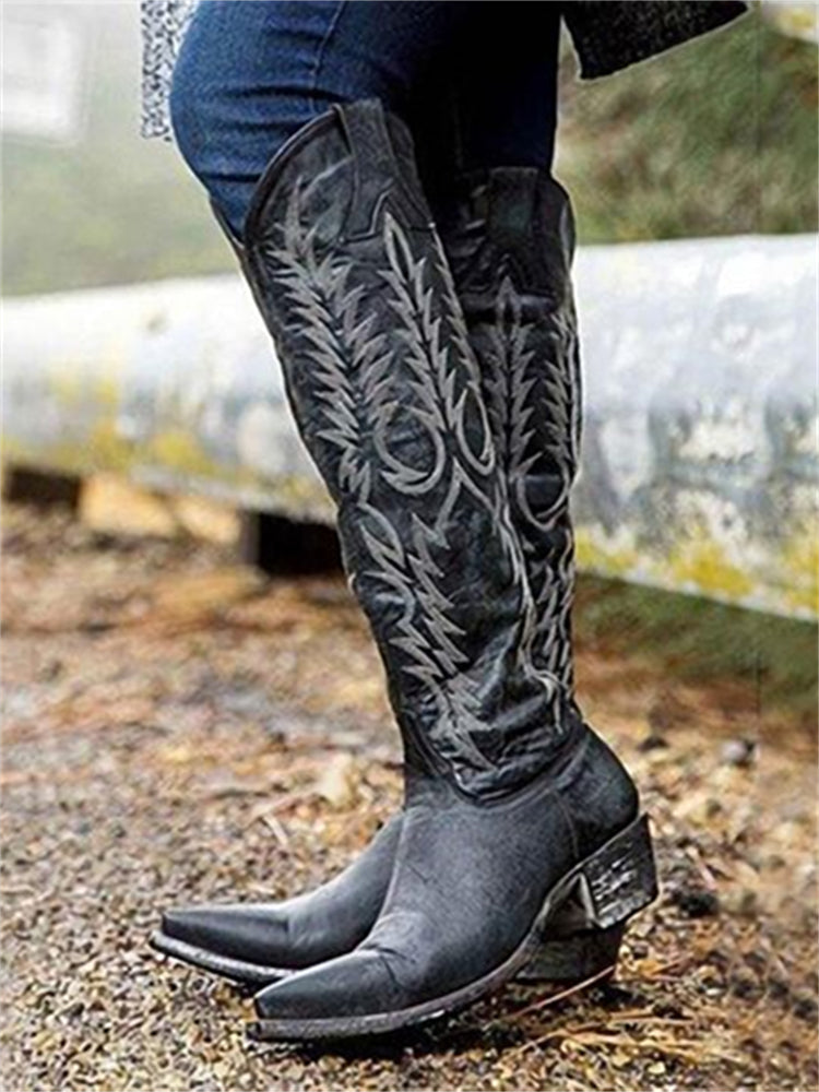 Vintage Western-Cowboy Knéi-héich bestickte Stiwwelen