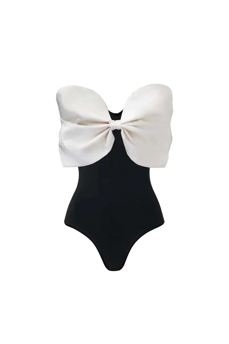 Black and White Bow One Piece Swimsuit Set