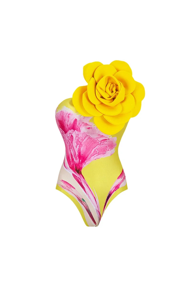 Floral Print Swimsuit with 3D Flower Detail