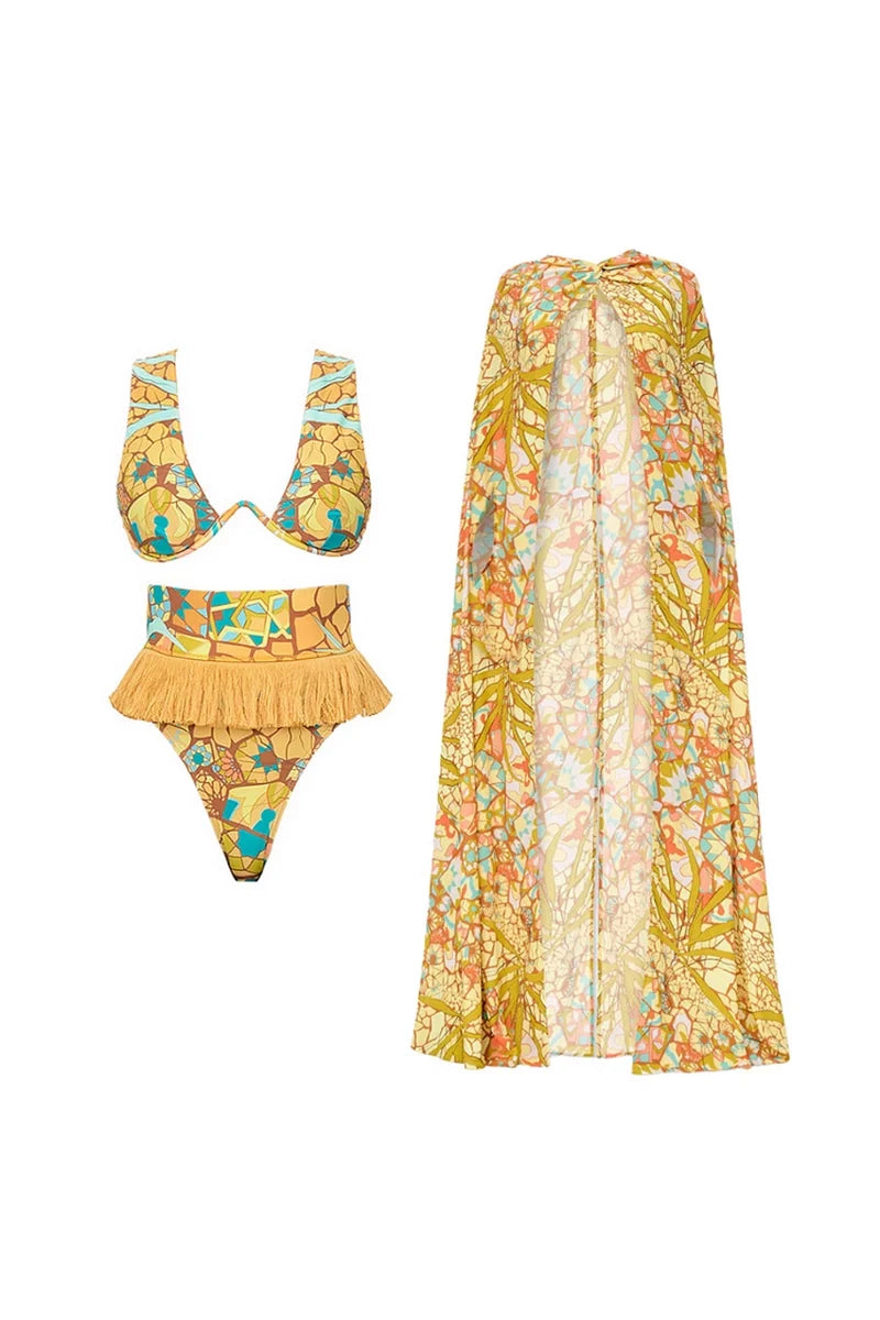 Boho Tassel Tribal Print Bikini Set