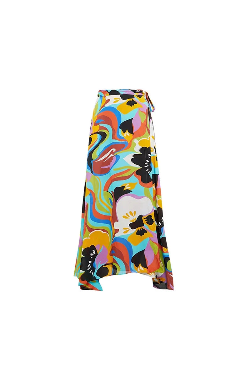 Deep V Halter Neck Print Sexy Swimsuit Set