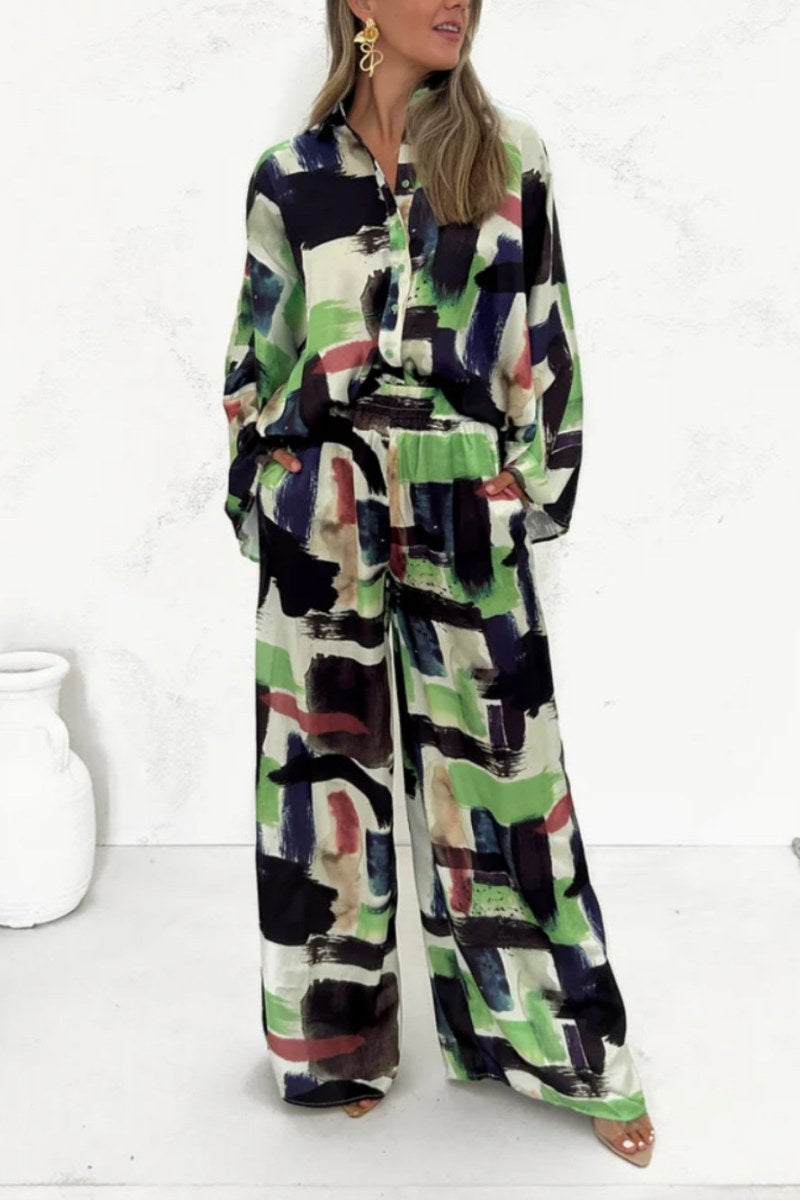 Letni zestaw z kieszeniami i nadrukiem z elastycznym pasem