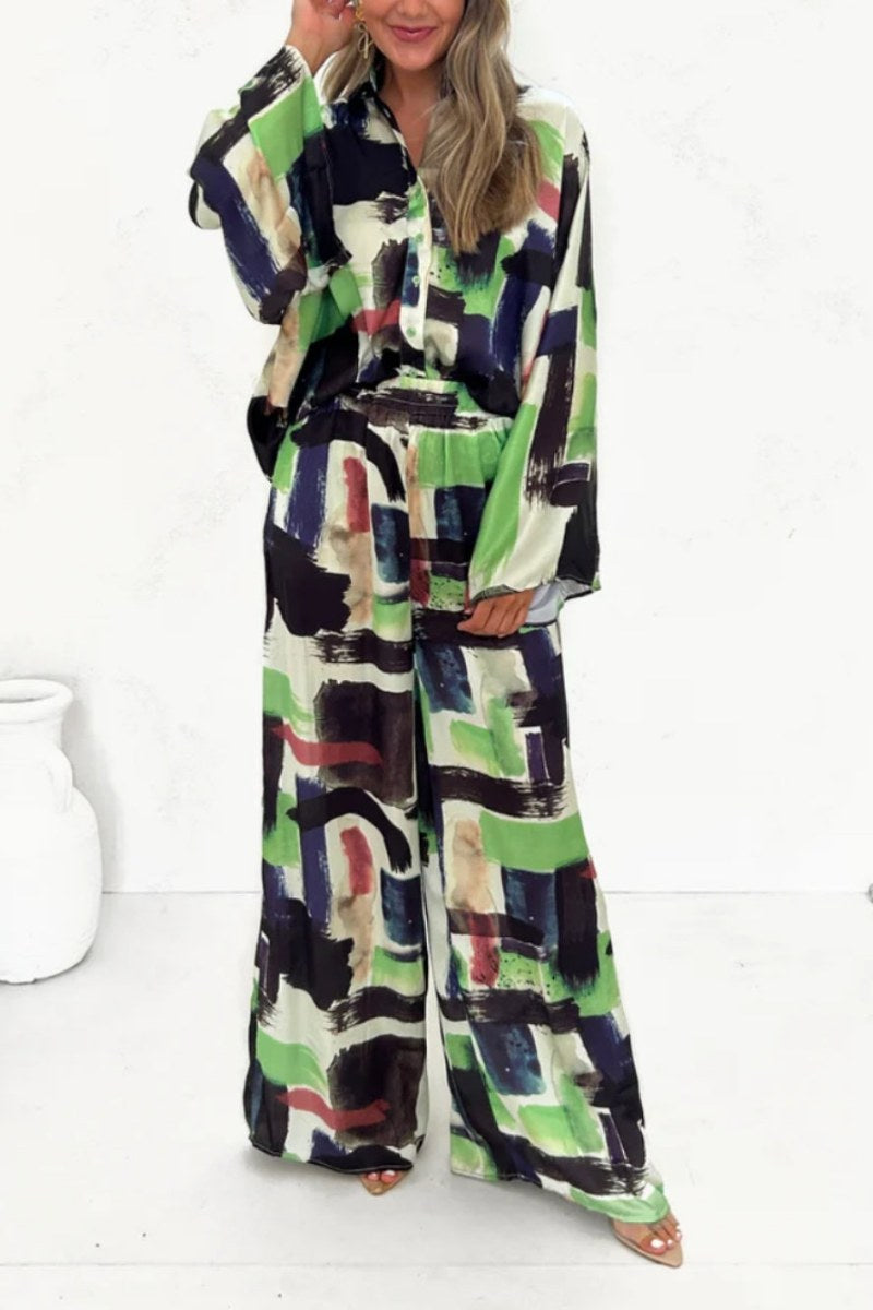 Letni zestaw z kieszeniami i nadrukiem z elastycznym pasem