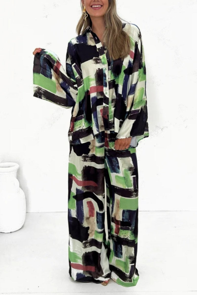 Letni zestaw z kieszeniami i nadrukiem z elastycznym pasem