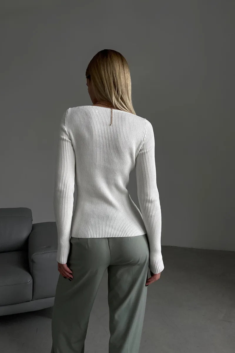 Damen Jumper mat geformte Schnëtt a Milky