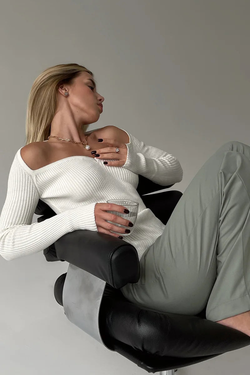 Damen Jumper mat geformte Schnëtt a Milky