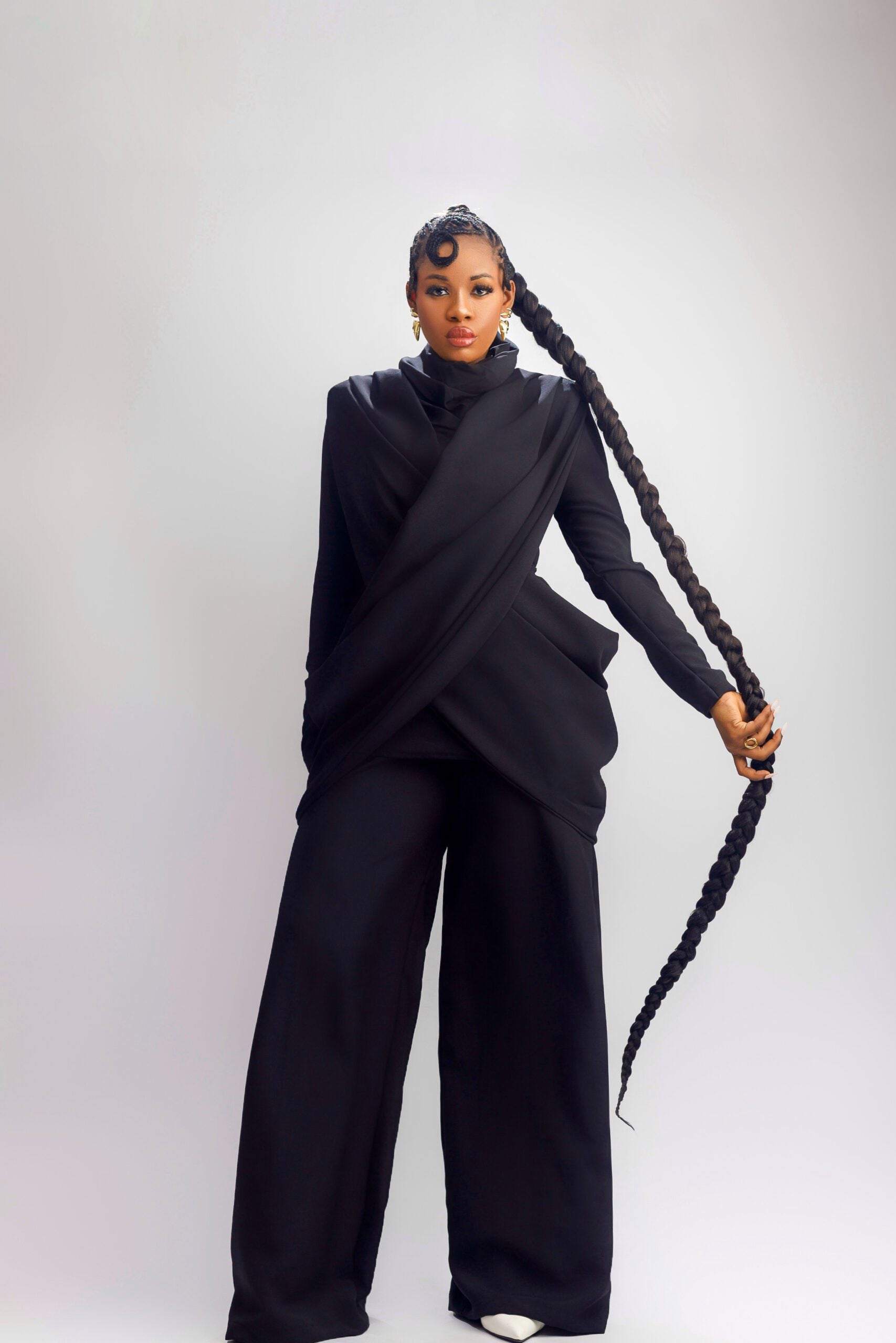 Black Wrap Draped Pant Set