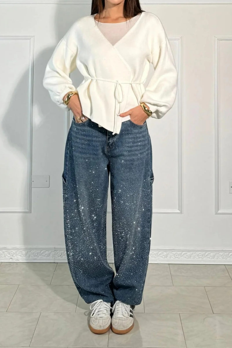 Pantalon cargo en denim taille haute