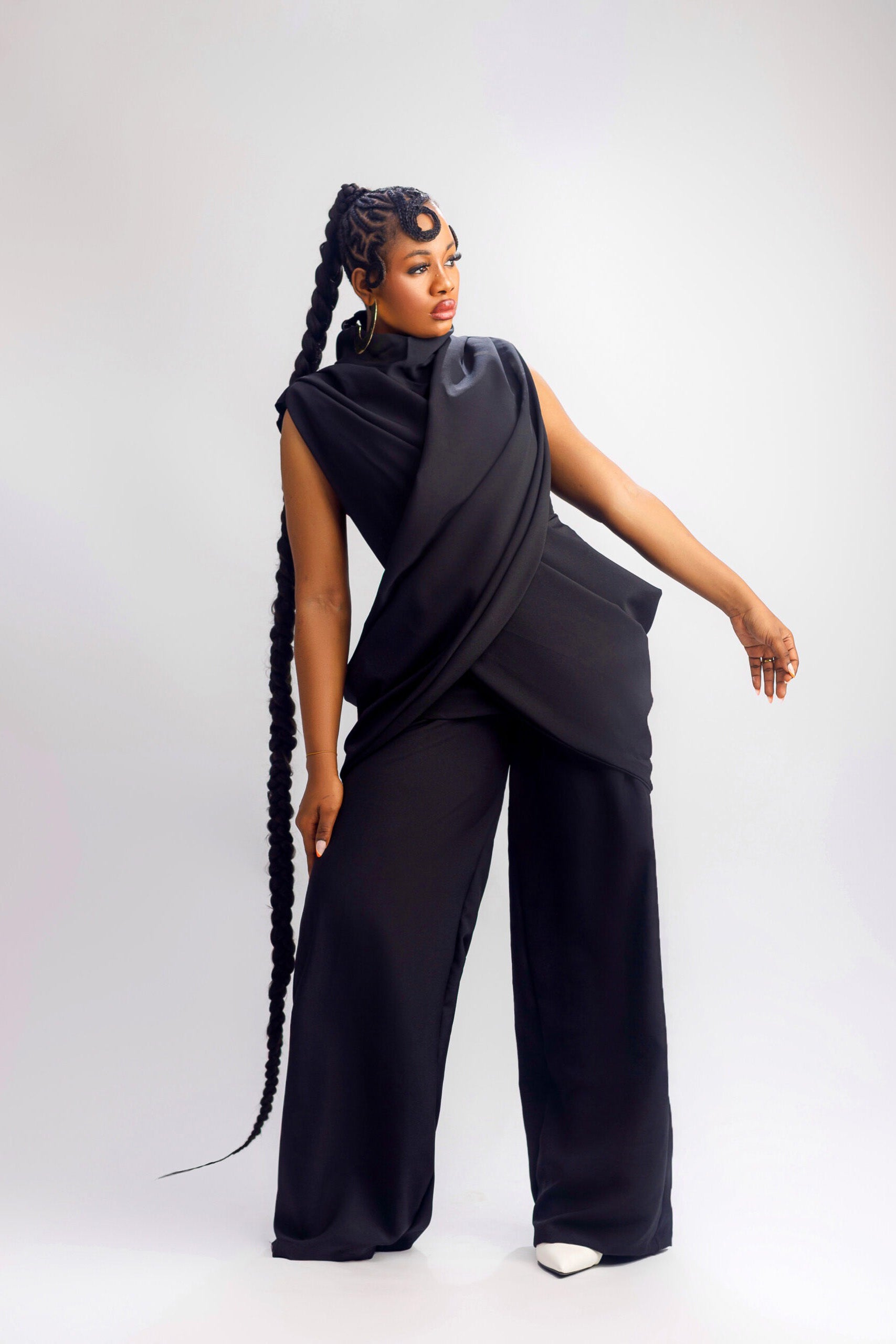 Black Wrap Draped Pant Set