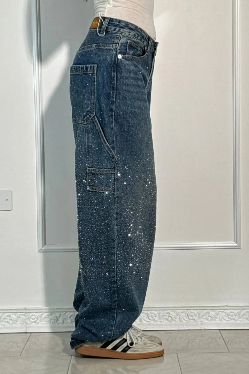 Pantalon cargo en denim taille haute