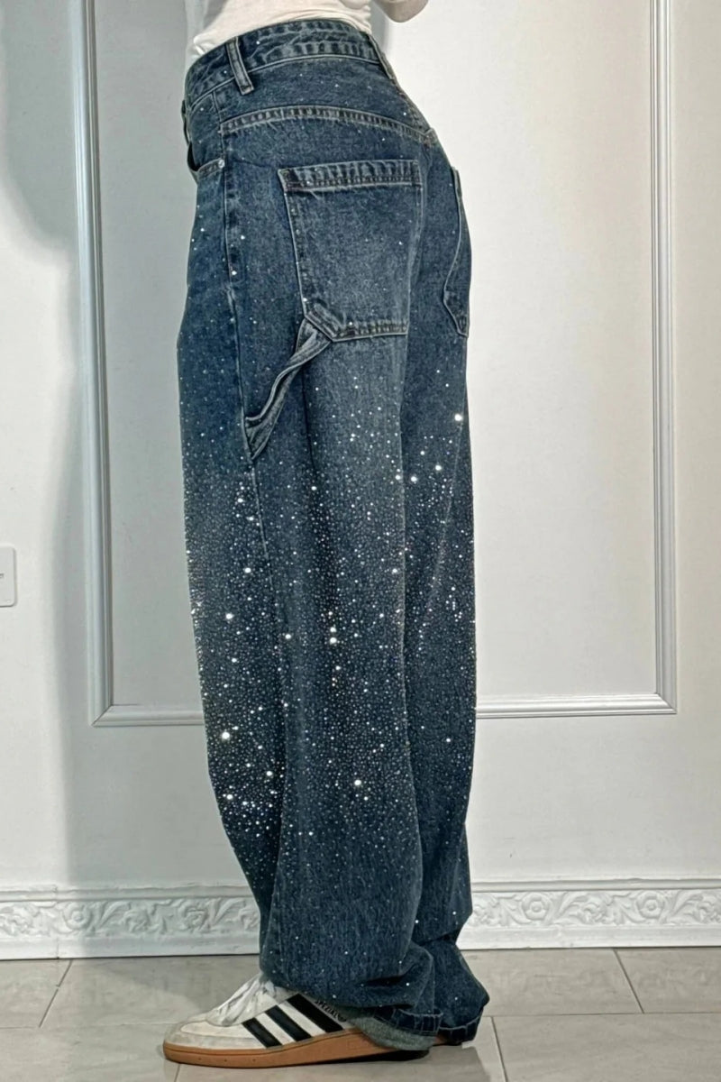 Pantalon cargo en denim taille haute