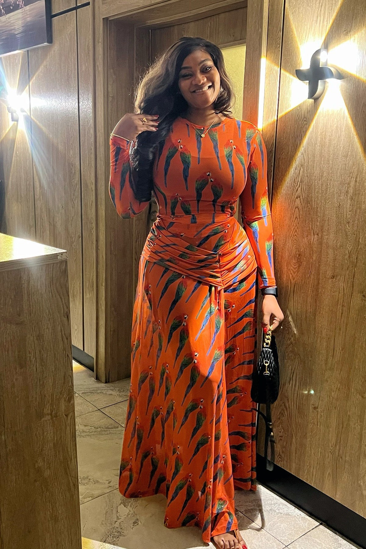 Bold Tropical Print Flare Maxi Dress