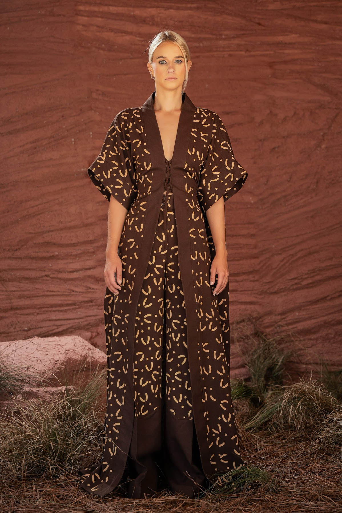 Chocolate Boho Kimono & Pant Set