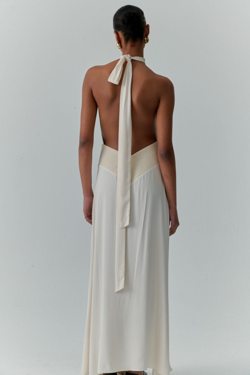 High-Neck Open-Back Maxi Dress
