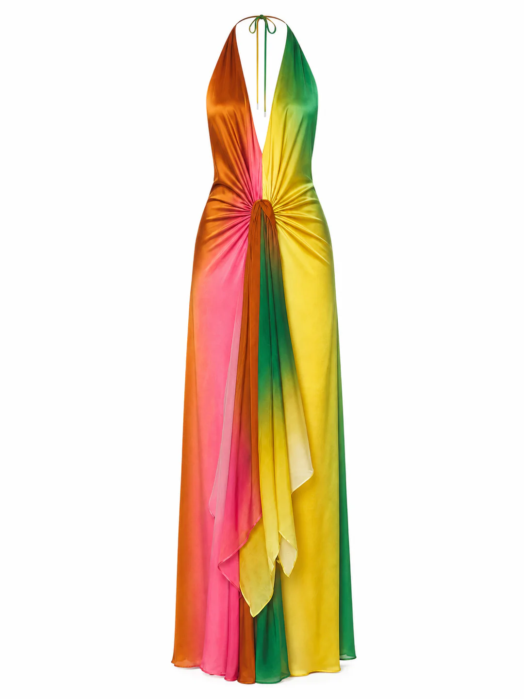 Mini abito in finta pelle scamosciata con nappine e stile halter