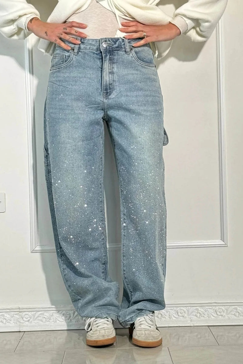 Pantalon cargo en denim taille haute