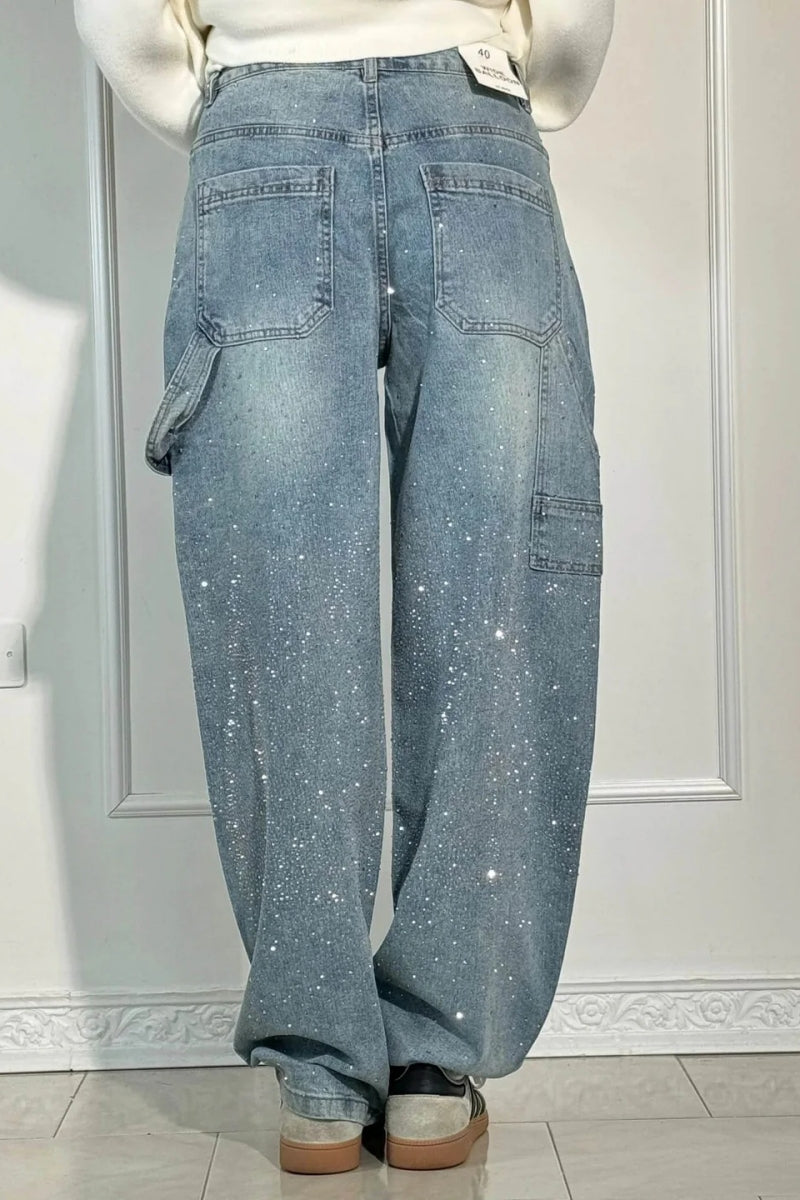 Pantalon cargo en denim taille haute
