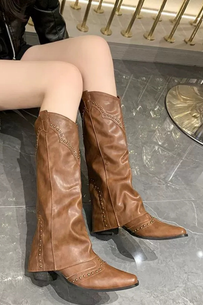 Vintage Rivet High-Leg Boots