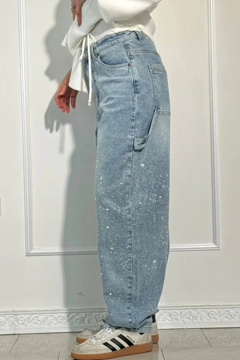Pantalon cargo en denim taille haute