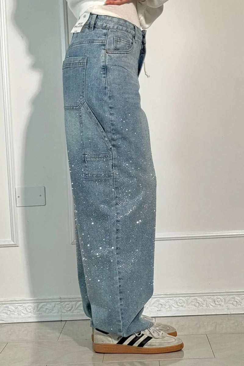 Pantalon cargo en denim taille haute