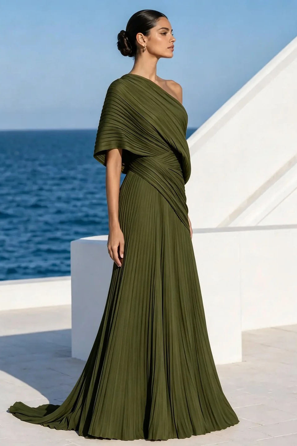 One Shoulder Draped Evening Gown