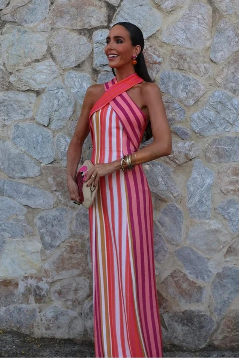 Sunset Samba Cross-Halter Stripe Dress Sunset Samba Cross-Halter Stripe Dress