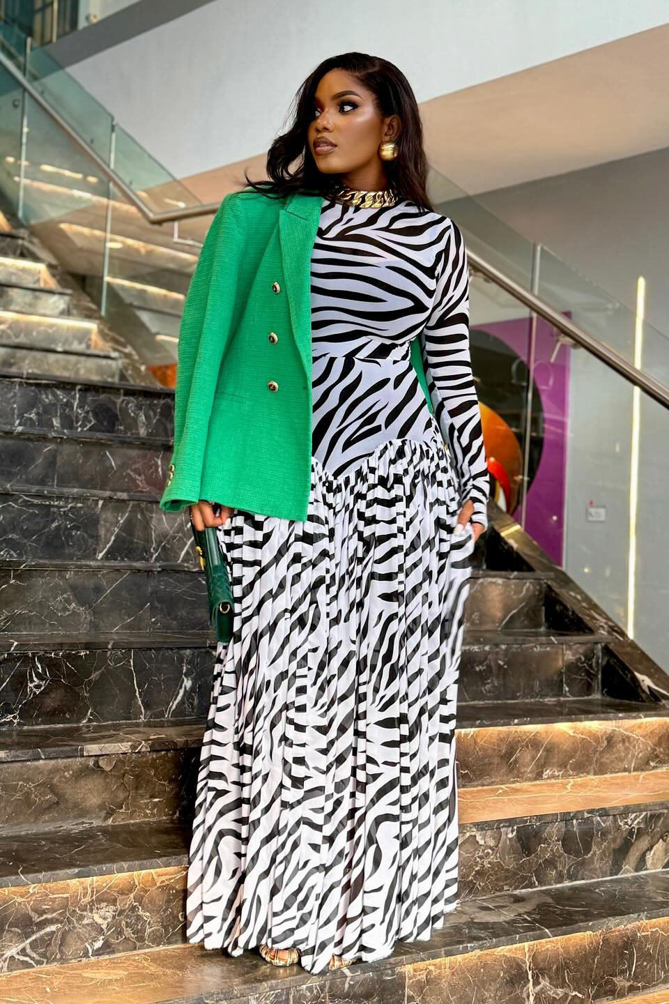 Sheer Zebra Flowy Evening Maxi Dress