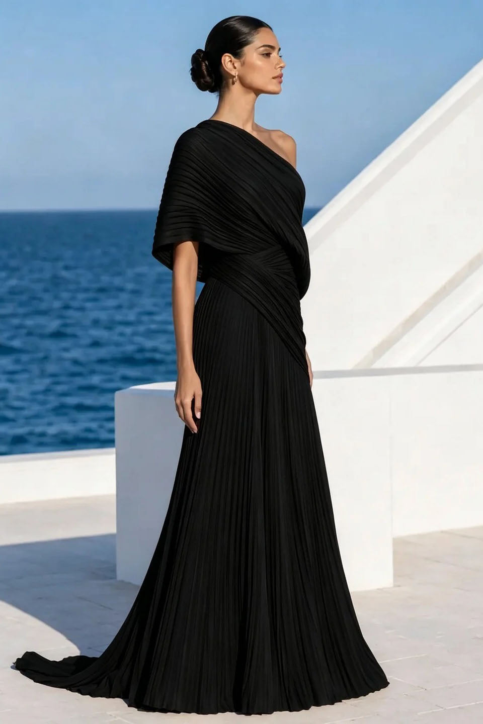 One Shoulder Draped Evening Gown
