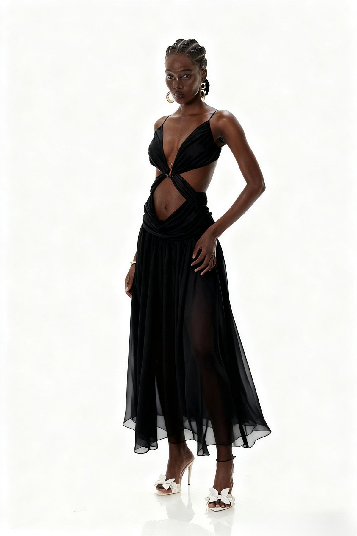 Midnight Veil Out Cut-Out Maxi Kleed