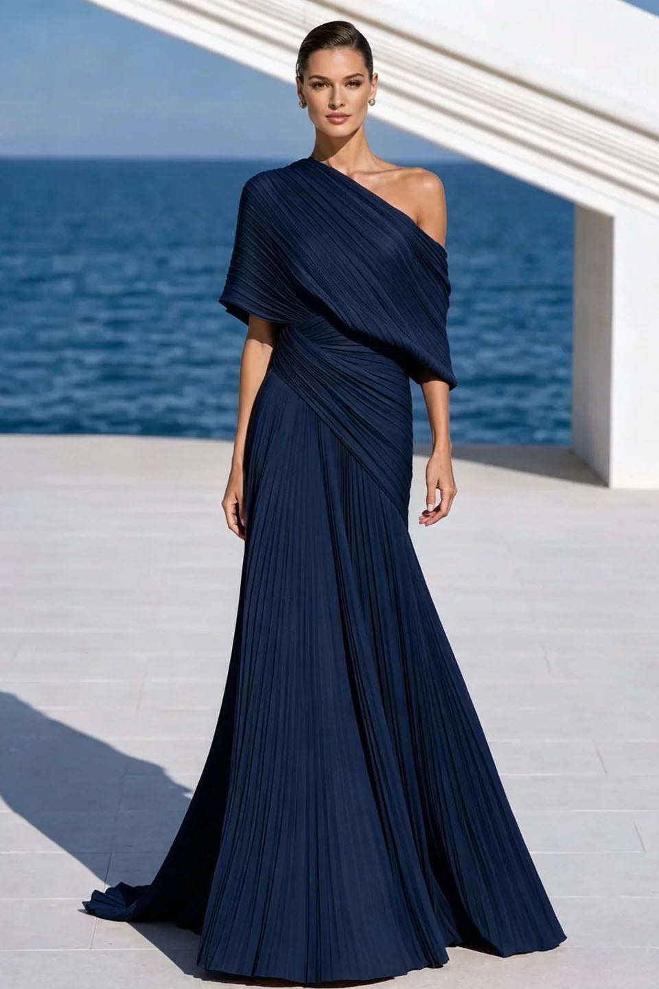 One Shoulder Draped Evening Gown