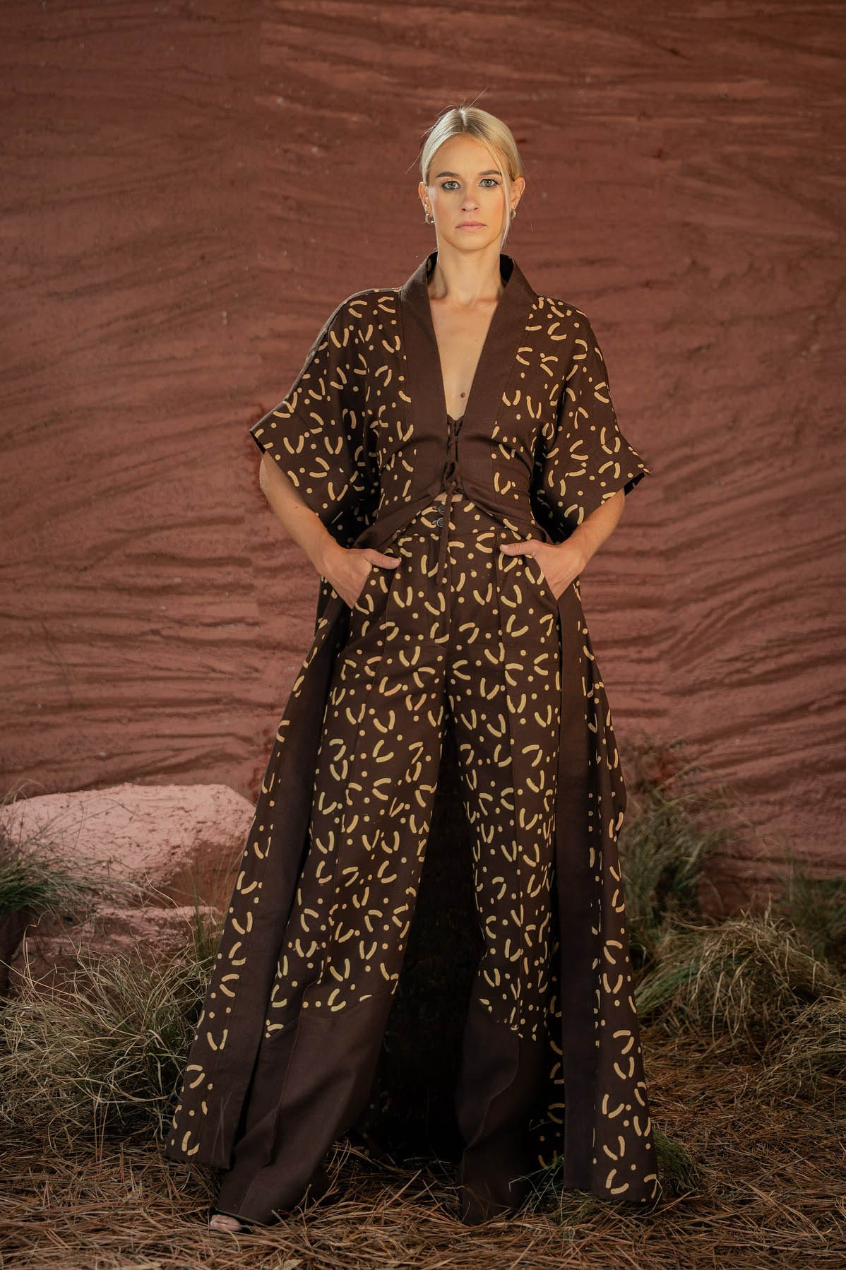 Chocolate Boho Kimono & Pant Set