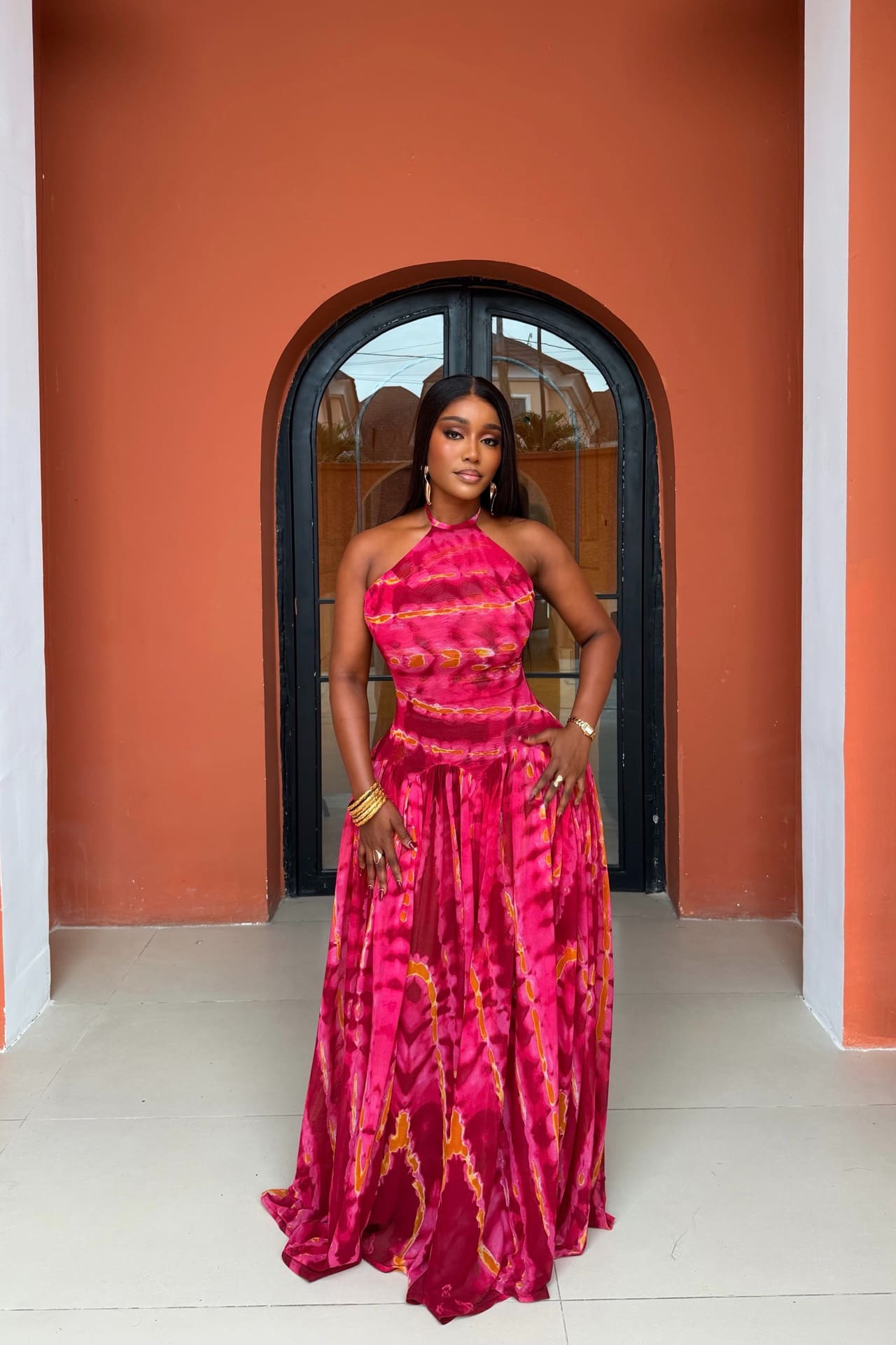 Boho-Red-Carpet Tie-Dye Maxi Dress