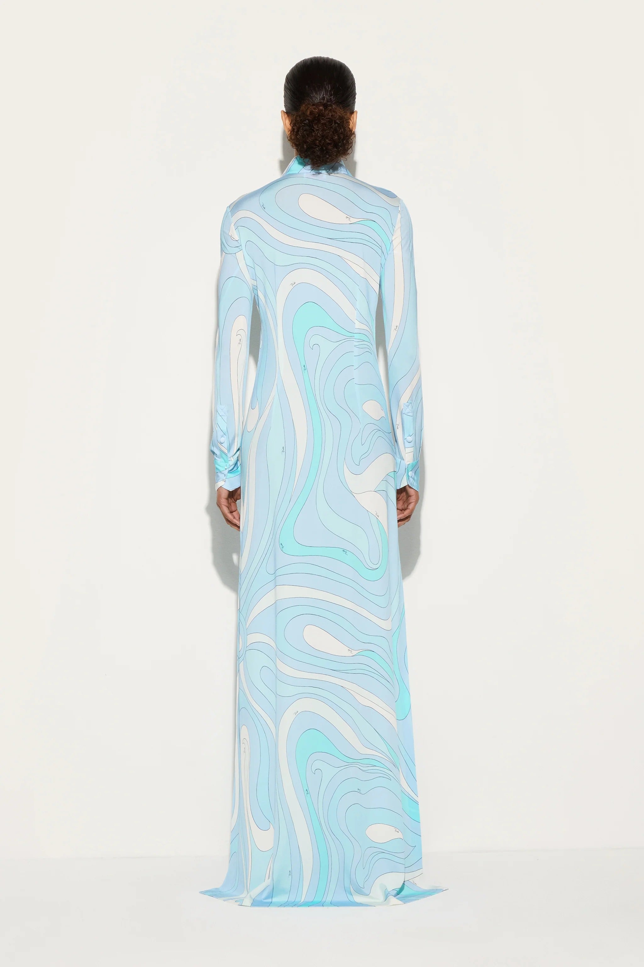 Blue-White Swirl Print Shirt Dress