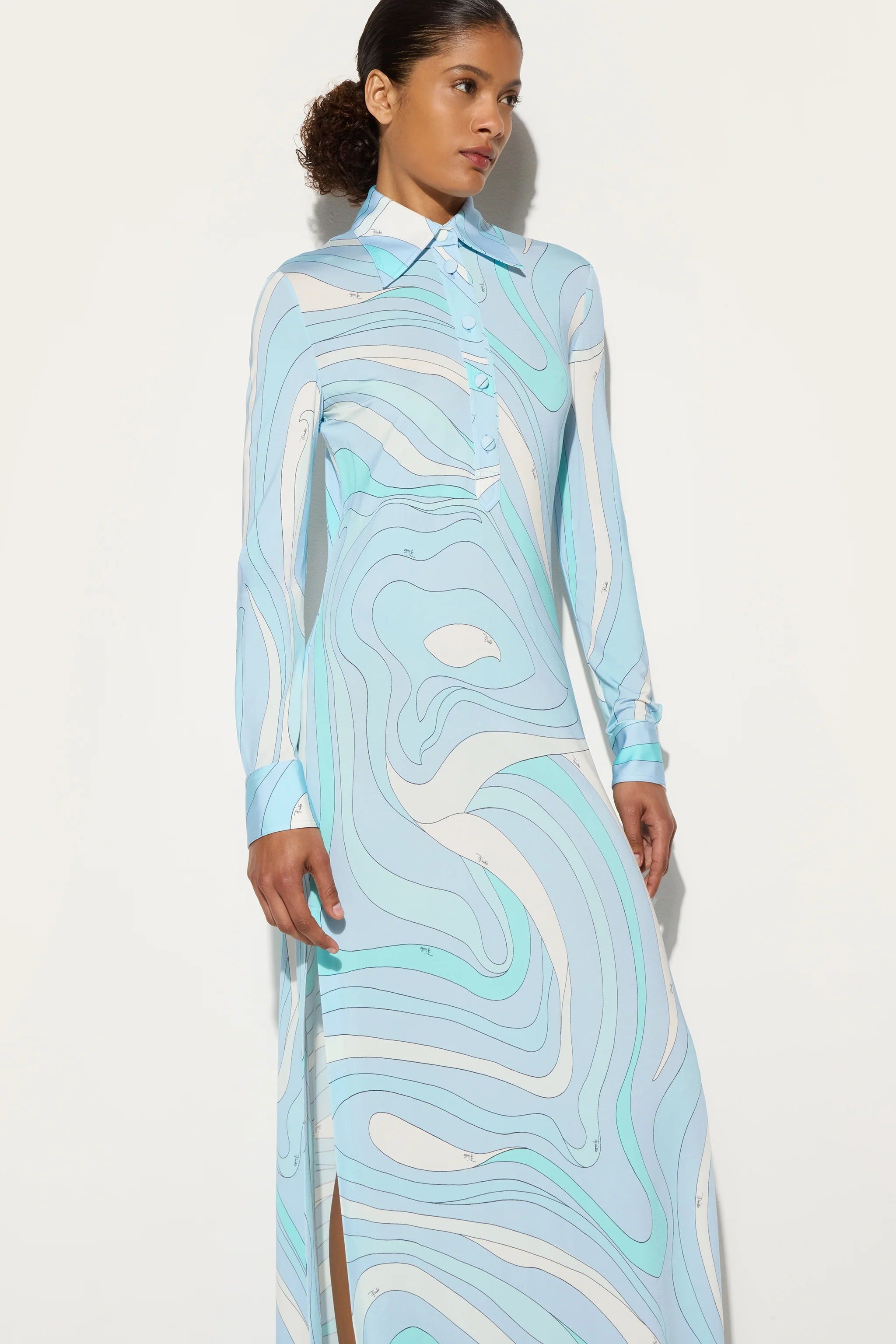 Blue-White Swirl Print Shirt Dress