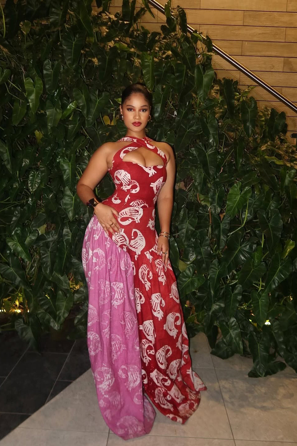 Red-Pink Spliced Halter Jumpsuit