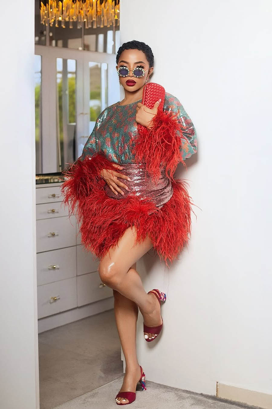 Glitter Plume Party Mini Dress