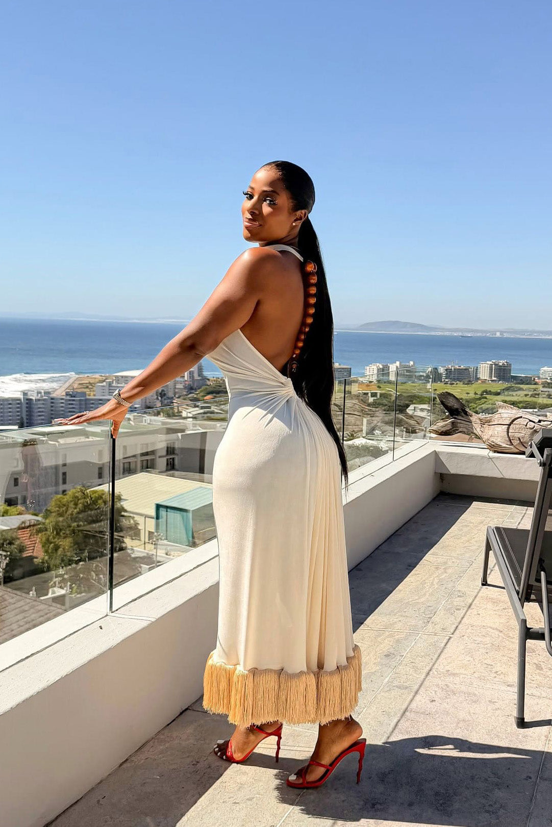 Santorini White Tassel Halter Maxi Dress