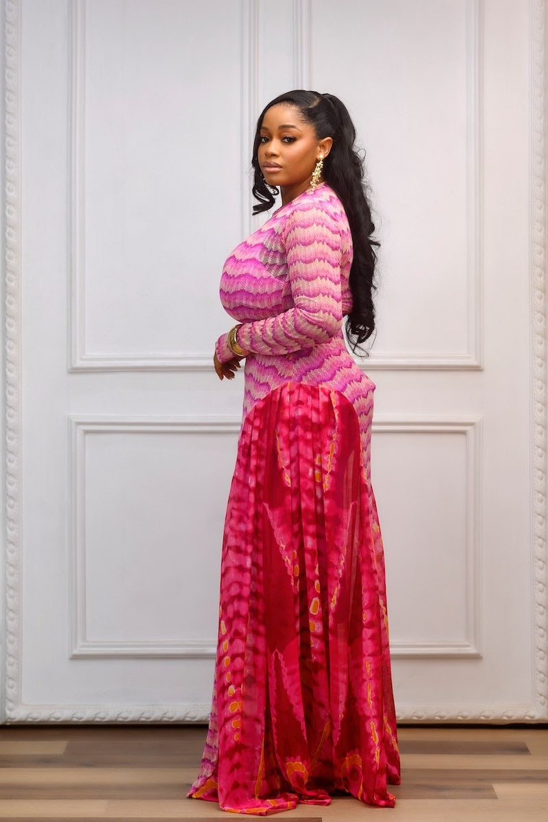 Bold Wave Print Maxi Dress