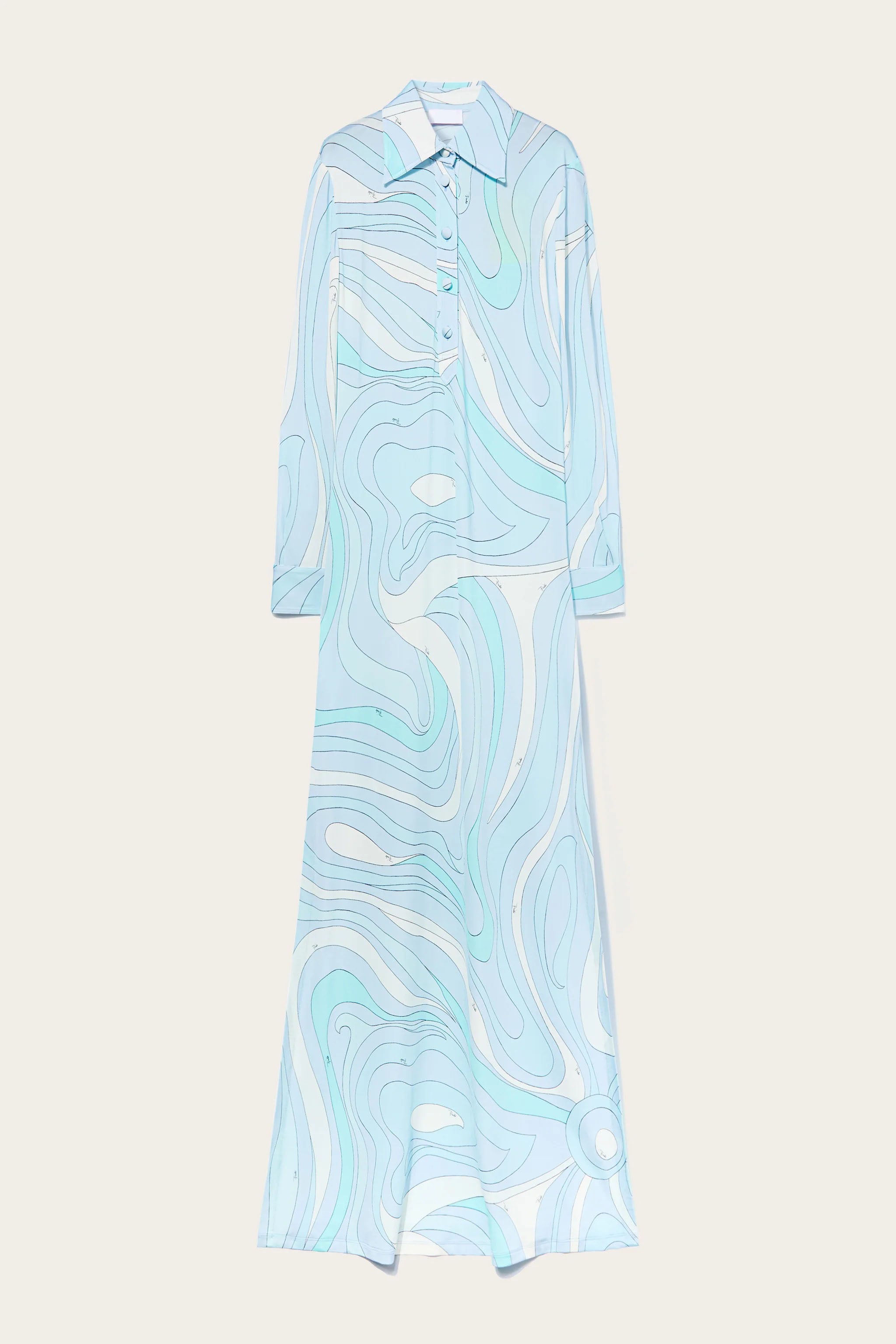 Blue-White Swirl Print Shirt Dress