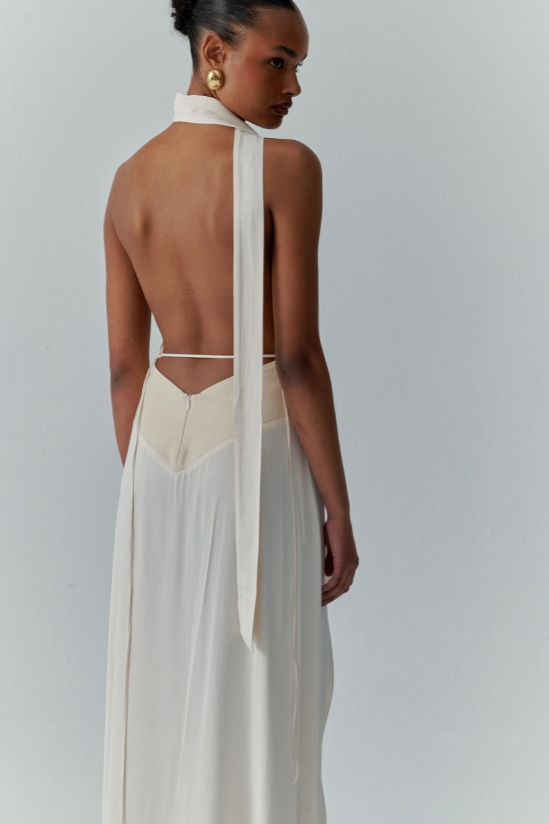 High-Neck Open-Back Maxi Dress