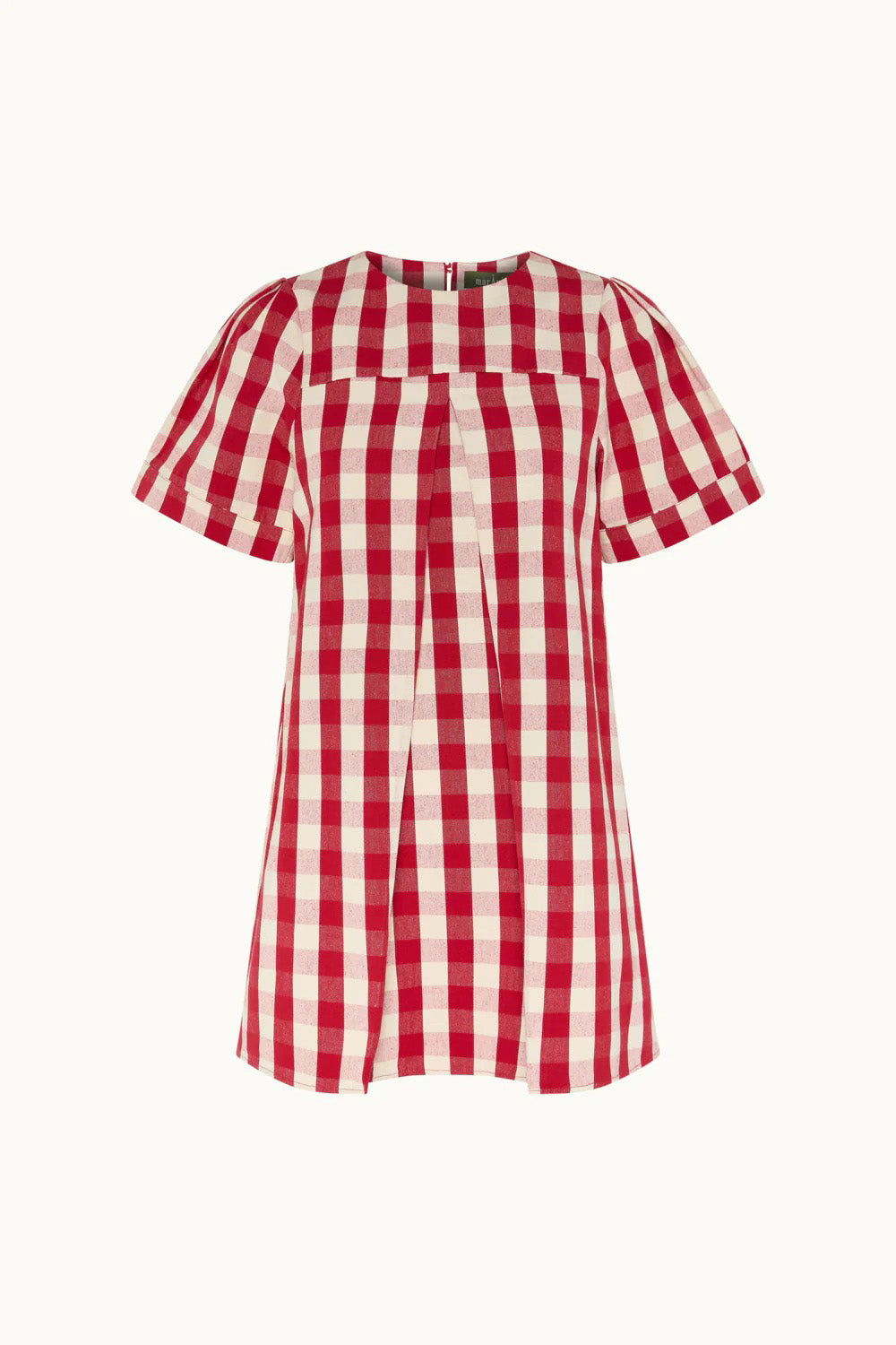 Robe courte ample à manches courtes en vichy rouge