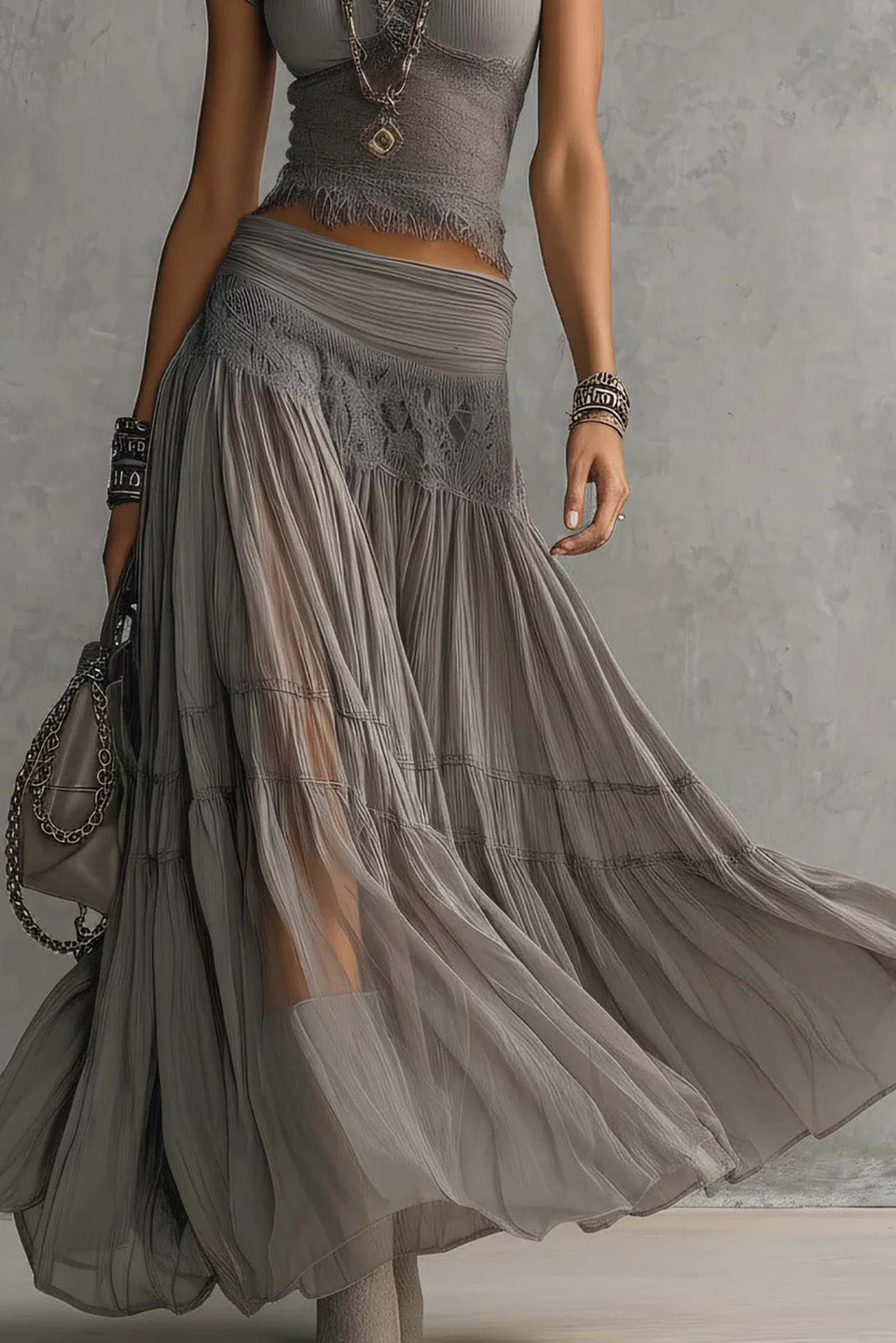 Hellblaues Plissee-Halterneck-Stufen-Maxi-Kleid