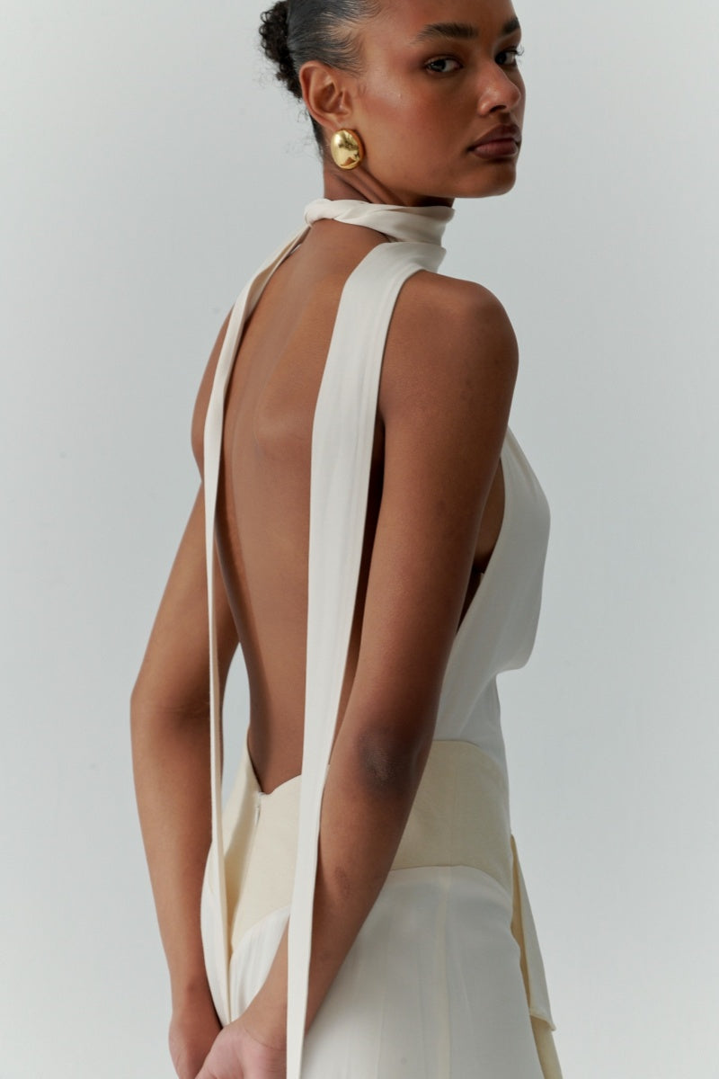 High-Neck Open-Back Maxi Dress