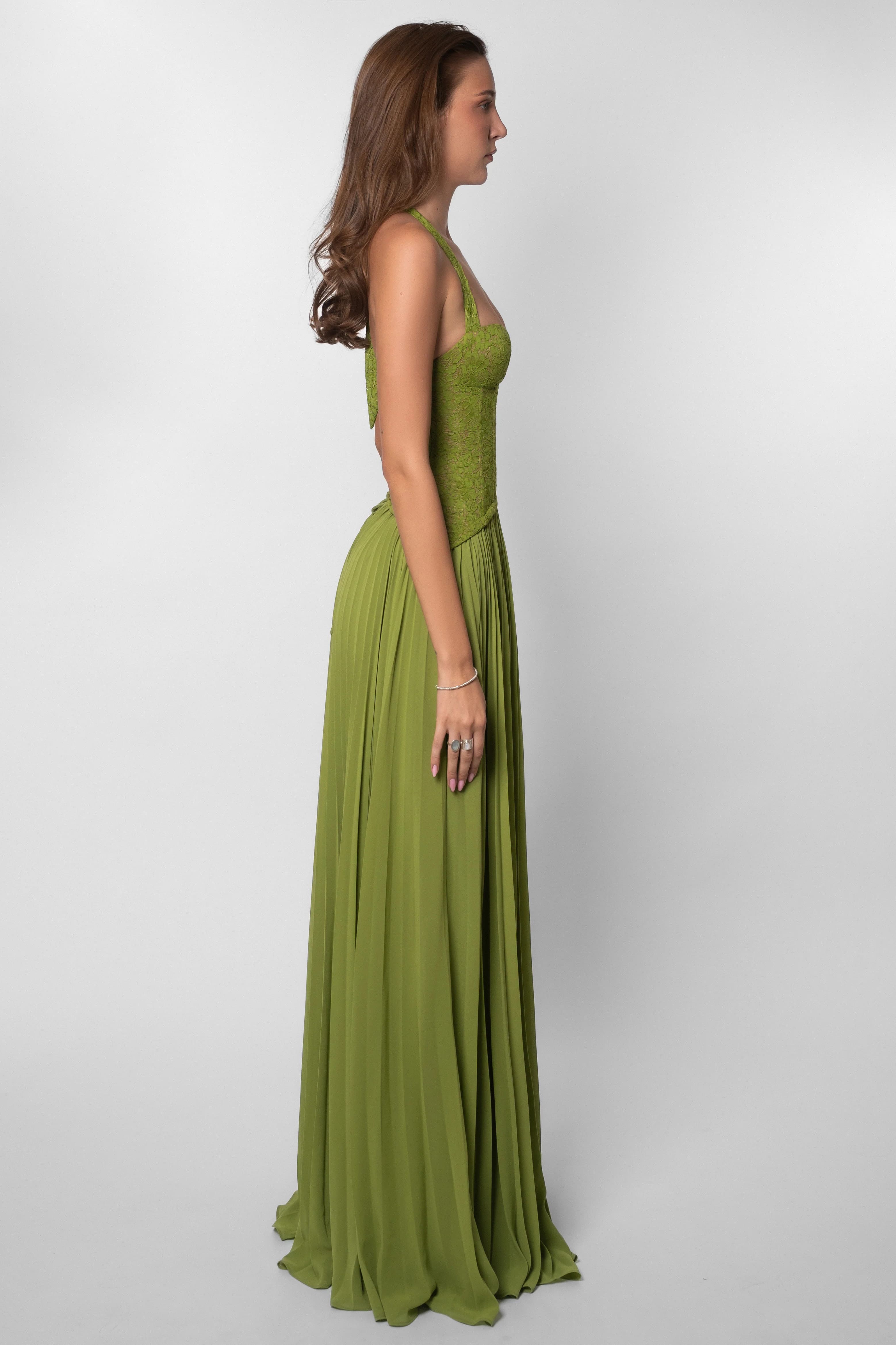 Matcha Green Halter Neck Formal Maxi Dress
