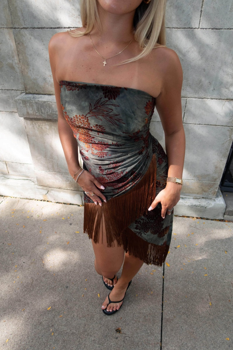 Strapless Tassel Midi Dress