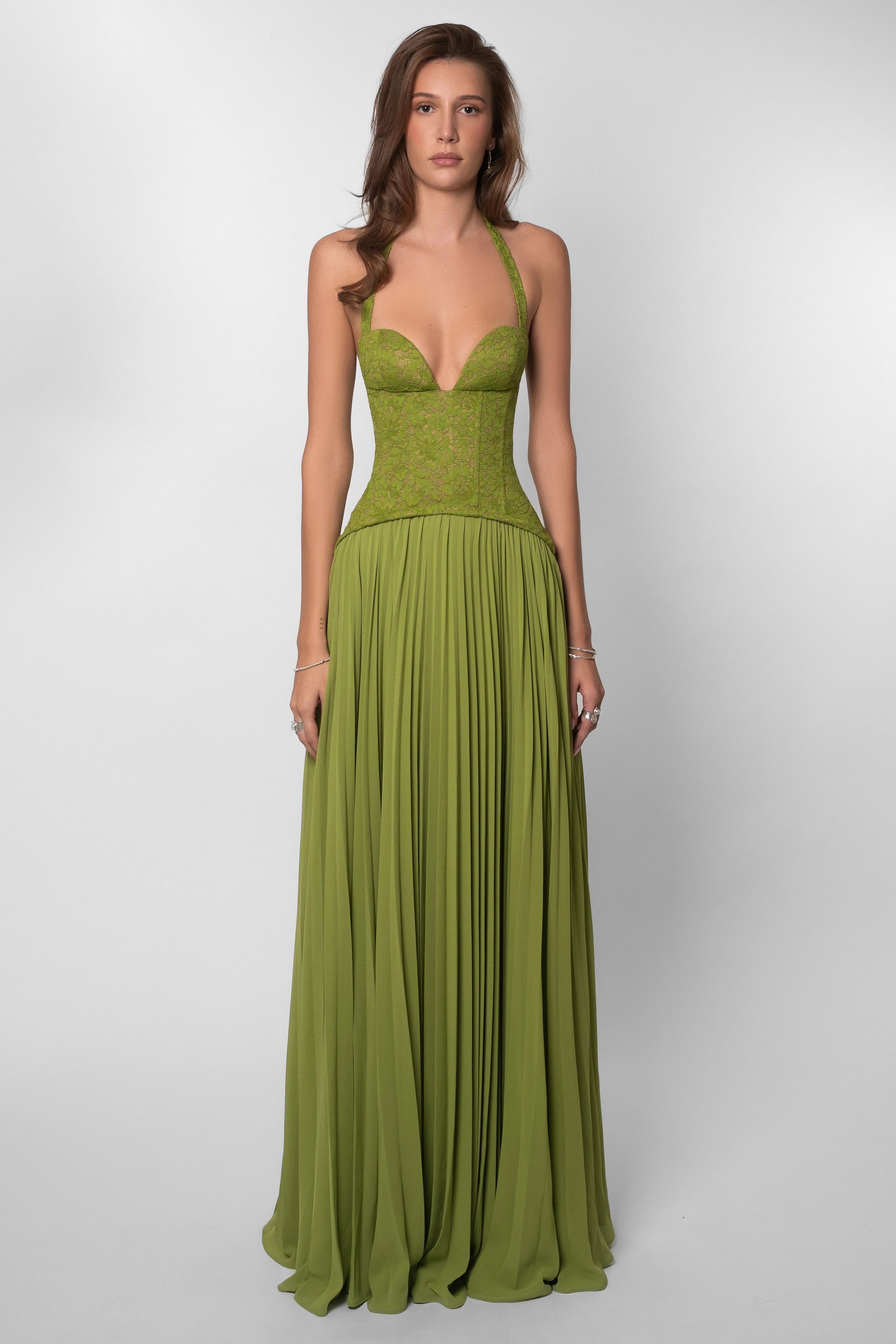 Matcha Green Halter Neck Formal Maxi Dress