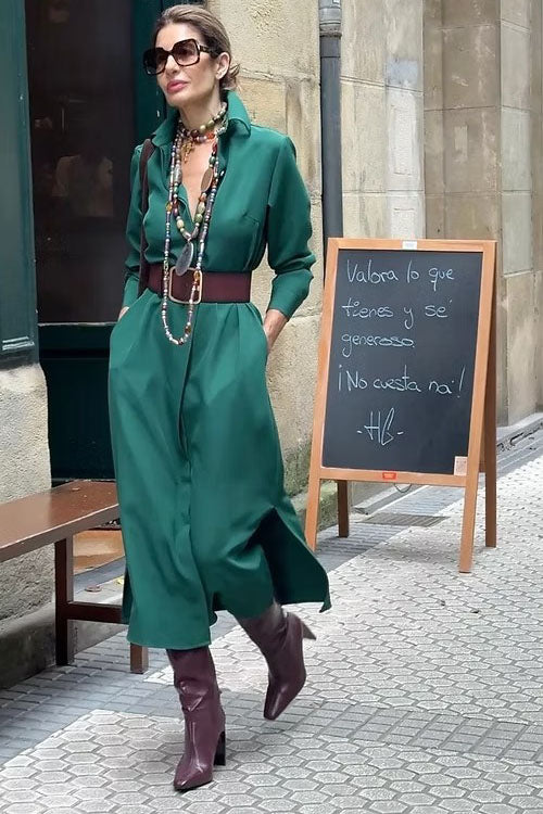 Retro Style Lapel Shirt Dress